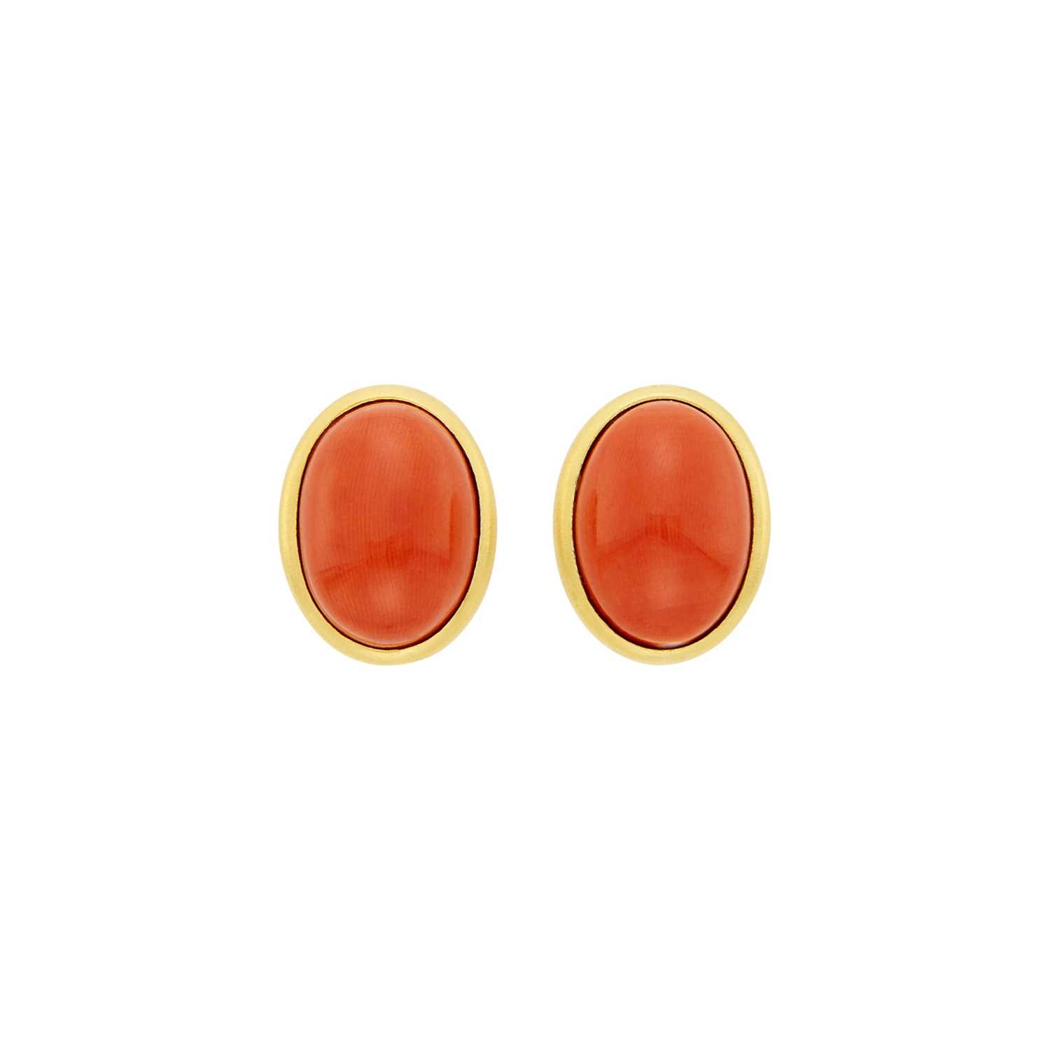 Lot 1090 - Pair of Gold and Coral Earrings