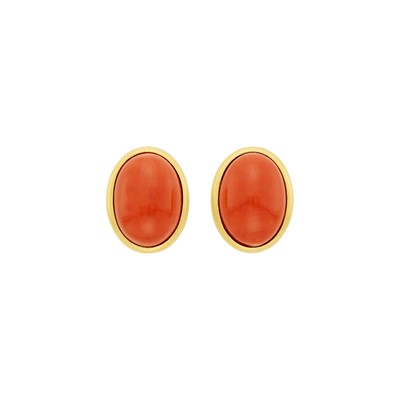 Lot 2146 - Pair of Gold and Coral Earrings
