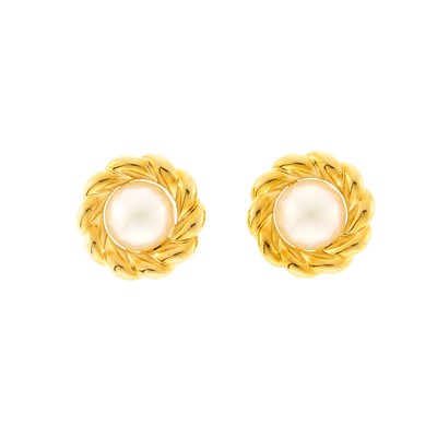 Lot 2121 - Pair of Gold and Mabé Pearl Earclips
