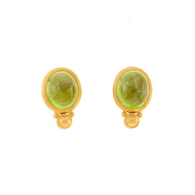 Lot 2056 - Darlene de Sedle Pair of Gold and Peridot Earrings