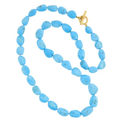 Lot 1038 - Gold and Tumbled Treated Turquoise Bead Necklace