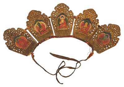 Lot 552 - A Painted Tibetan Leather Ritual Crown