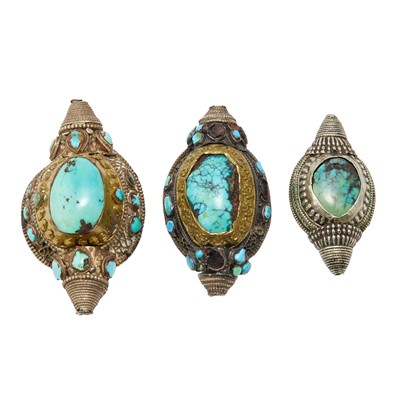 Lot 119 - A Group of Tibetan Turquoise-Mounted Hair Ornaments