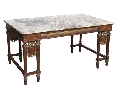Lot 250 - Louis XVI Style Marble Top Parcel-Gilt Mahogany Center Table