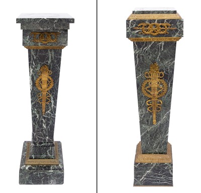 Lot 379 - Two Empire Style Gilt-Metal Mounted Green Marble Pedestals