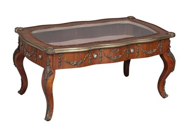 Lot 255 - Louis XV Style Gilt-Metal Mounted and Porcelain Decorated Tulipwood Vitrine Table