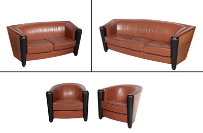 Lot 425 - Suite of Leather Upholstered Burlwood Furniture