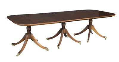 Lot 251 - George III Style Walnut Triple-Pedestal Dining Table