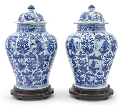 Lot 337 - A Large Pair of Chinese Blue and White Porcelain Covered Jars