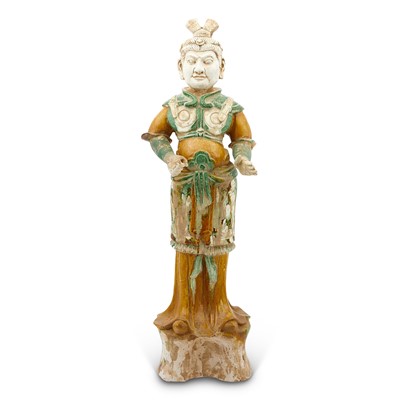 Lot 118 - A Chinese Sancai Glazed Pottery Figure of a Guardian