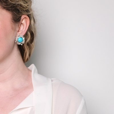 Lot 1123 - Pair of Platinum, White Gold, Turquoise and Diamond Earclips
