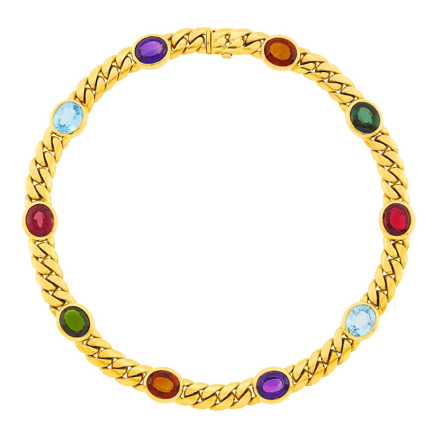 Lot 1017 - Gold and Colored Stone Curb Link Necklace