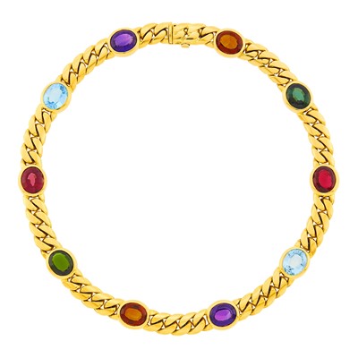 Lot 1017 - Gold and Colored Stone Curb Link Necklace