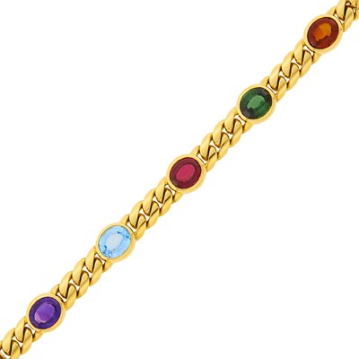 Lot 1016 - Gold and Colored Stone Curb Link Bracelet
