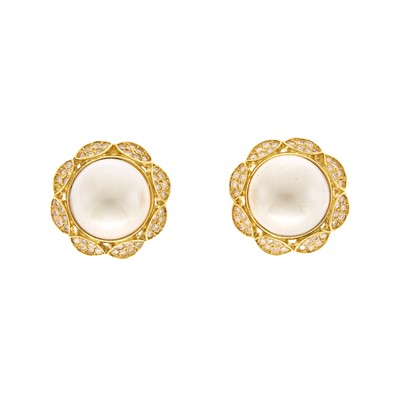Lot 1016 - Pair of Gold, Mabé Pearl and Diamond Earrings