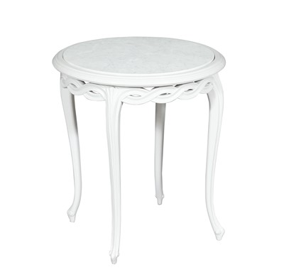 Lot 378 - Italian White Painted Wood Table with Carrera Marble Top