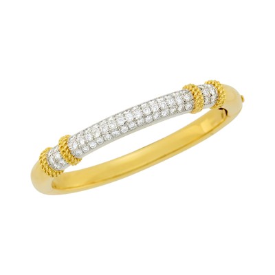 Lot 1024 - Fred Paris Two-Color Gold and Diamond Bangle Bracelet