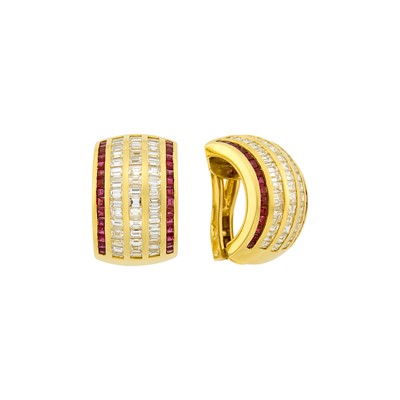 Lot 1120 - Pair of Gold, Diamond and Ruby Half-Hoop Earclips