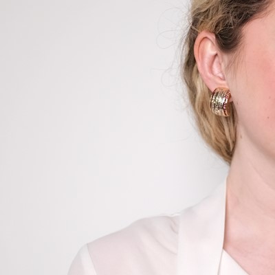 Lot 1120 - Pair of Gold, Diamond and Ruby Half-Hoop Earclips