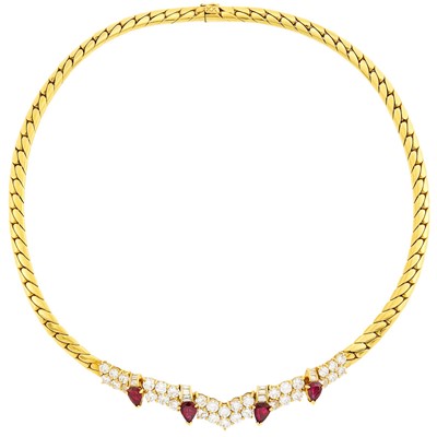 Lot 130 - Rolland Barrey Gold, Ruby and Diamond Necklace
