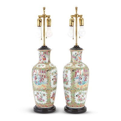 Lot 402 - Pair of Chinese Rose Mandarin Porcelain Vases as Lamps