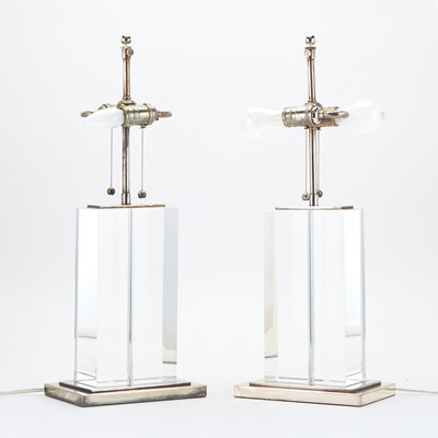 Lot 419 - Pair of Glass and Chromed Metal Table Lamps