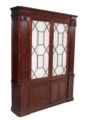 Lot 107 - George II Style Mahogany Breakfront Bookcase Cabinet
