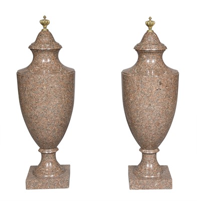 Lot 193 - Pair of Neoclassical Style Granite and Gilt-Metal Urns