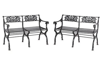 Lot 202 - Pair of Painted Cast Iron Benches