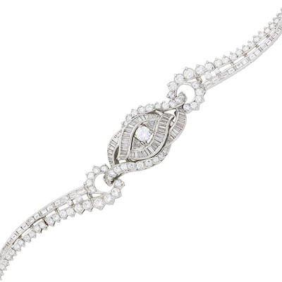 Lot 1066 - Platinum and Diamond Bracelet-Watch