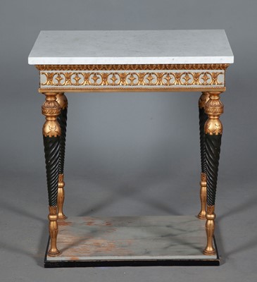 Lot 254 - Swedish Neoclassical Style Painted and Parcel-Gilt Marble Top Console
