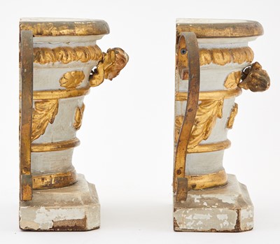 Lot 87 - Pair of Painted and Parcel Gilt Wood Urn Carvings