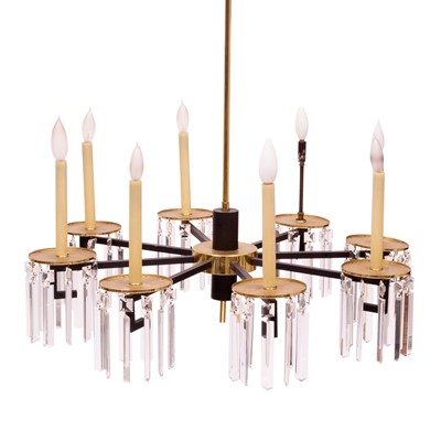 Lot 207 - Modern Style Iron, Gilt Metal and Glass Chandelier