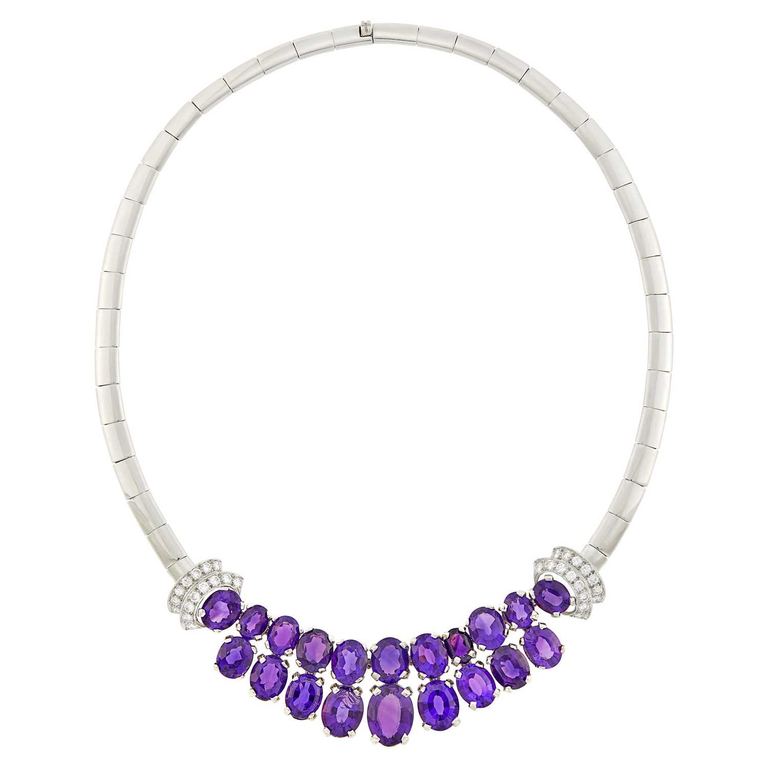 Lot 59 - Platinum, Amethyst and Diamond Necklace