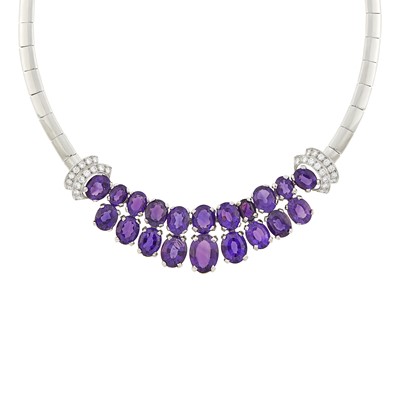 Lot 59 - Platinum, Amethyst and Diamond Necklace
