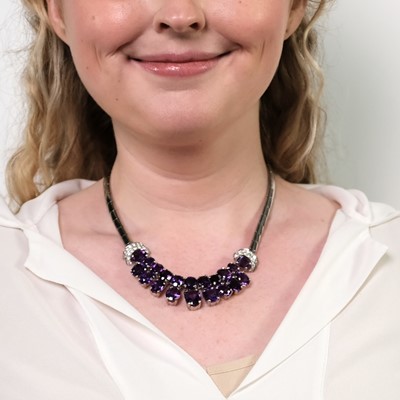 Lot 59 - Platinum, Amethyst and Diamond Necklace