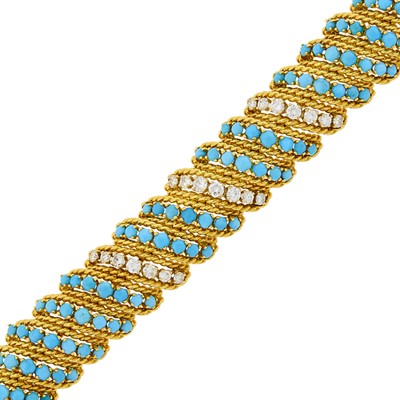 Lot 121 - Gold, Turquoise and Diamond Bracelet