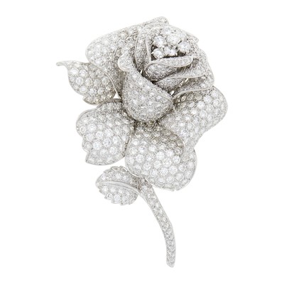 Lot 89 - White Gold and Diamond Rose Clip-Brooch