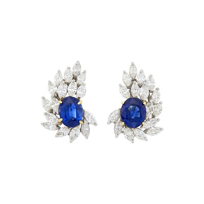 Lot 80 - Pair of Platinum, Sapphire and Diamond Earrings