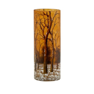Lot 504 - Daum Art Nouveau Acid-Etched and Enameled Glass Winter Landscape Vase