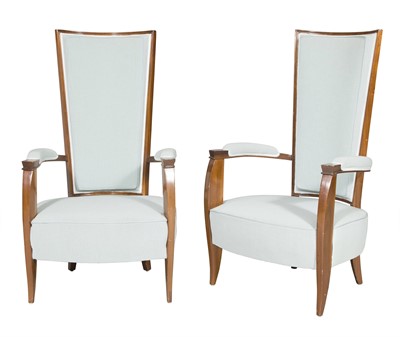 Lot 530 - Pair of Art Deco Style Upholstered Mahogany High-Back Armchairs