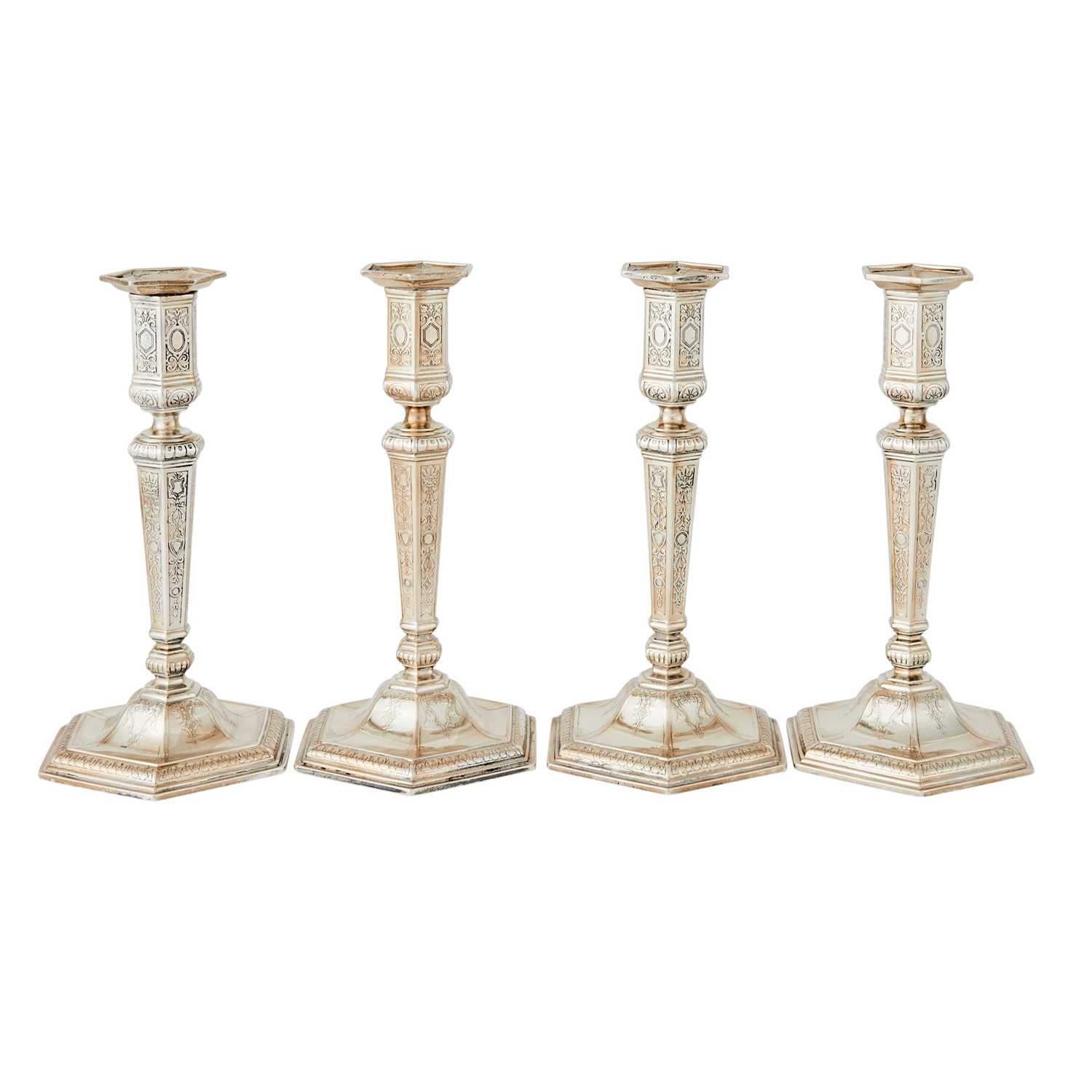 Lot 173 - Set of Four Tiffany & Co. Regence Style Sterling Silver Candlesticks