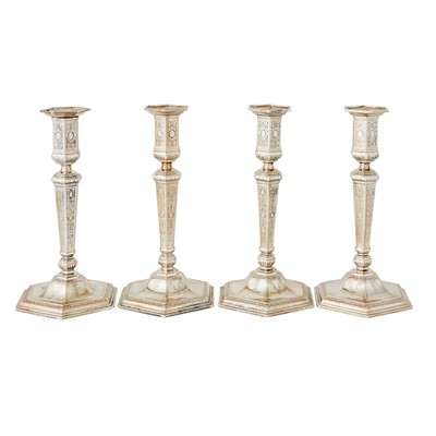 Lot 173 - Set of Four Tiffany & Co. Regence Style Sterling Silver Candlesticks