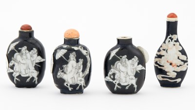 Lot 436 - Four Chinese Black-Ground Porcelain Snuff Bottles