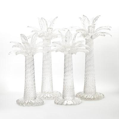 Lot 600 - Two Pairs of Archimede Seguso for Tiffany & Co. Glass "Palm Tree" Candlesticks