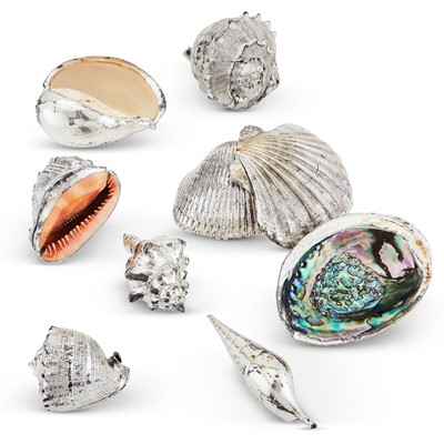 Lot 224 - Group of Nine Silvered Seashells