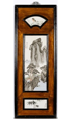 Lot 427 - A Chinese Hanging Wall Plaque with Porcelain