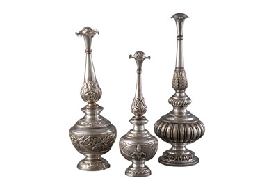 Lot 1089 - Three Indian Silver Rosewater Sprinklers