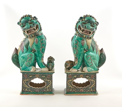 Lot 378 - A Pair of Chinese Famille Verte Porcelain Fu Dogs