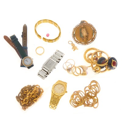 Lot 3004 - Gold and Metal Jewelry and Wristwatches